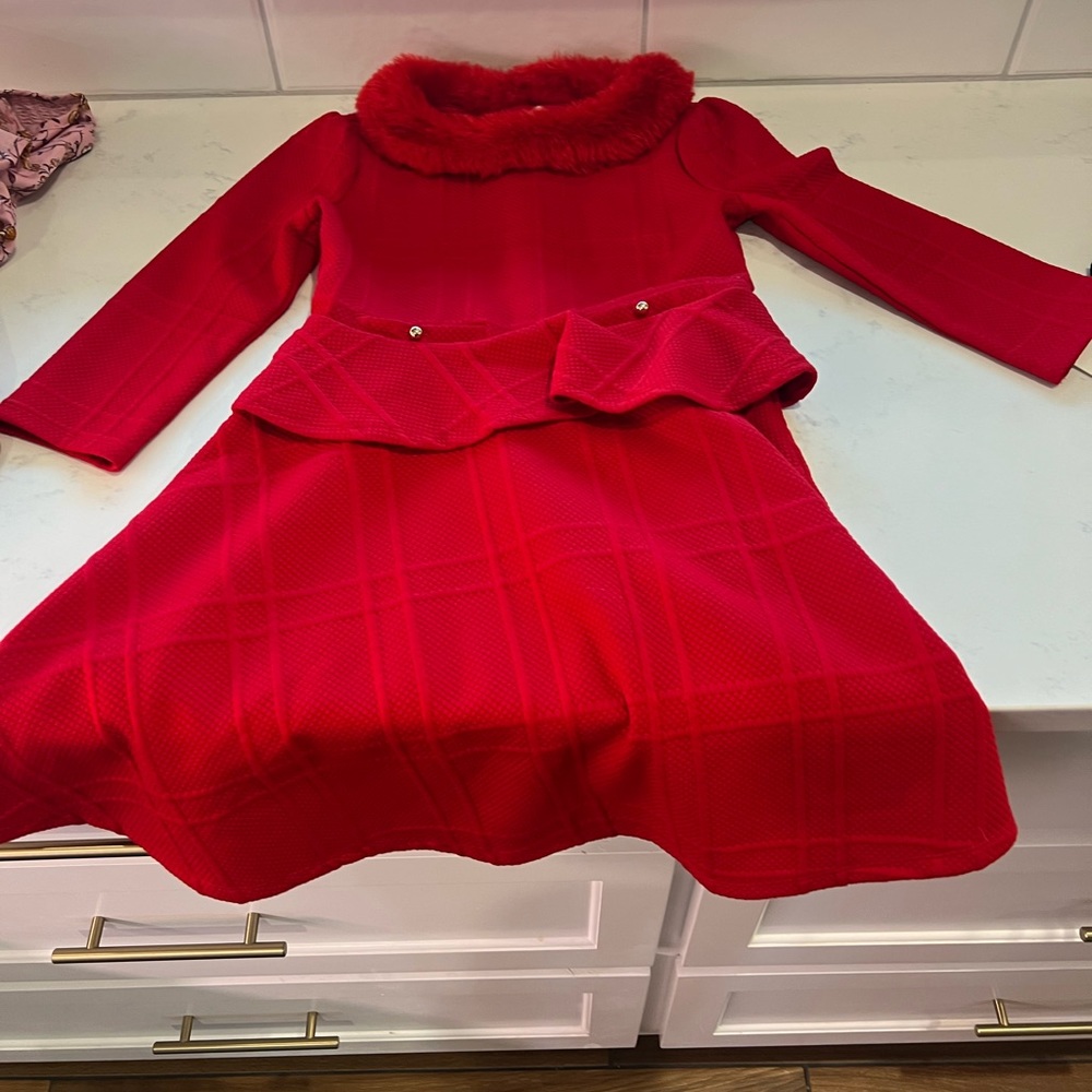 Janie and Jack size 12 red dress with fur trim
